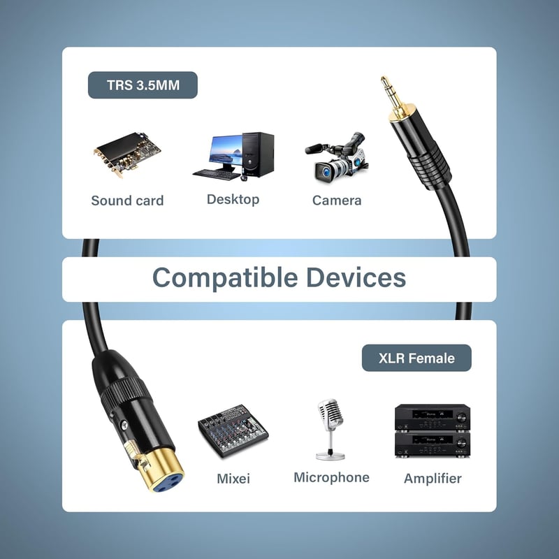 PNGKNYOCN 0,5m Aranyozott 3,5mm TRS Mini Jack - XLR Női Mikrofon Kábel Kétszeres Árnyékolással Kamerához, Telefonhoz, Hangkeverőhöz