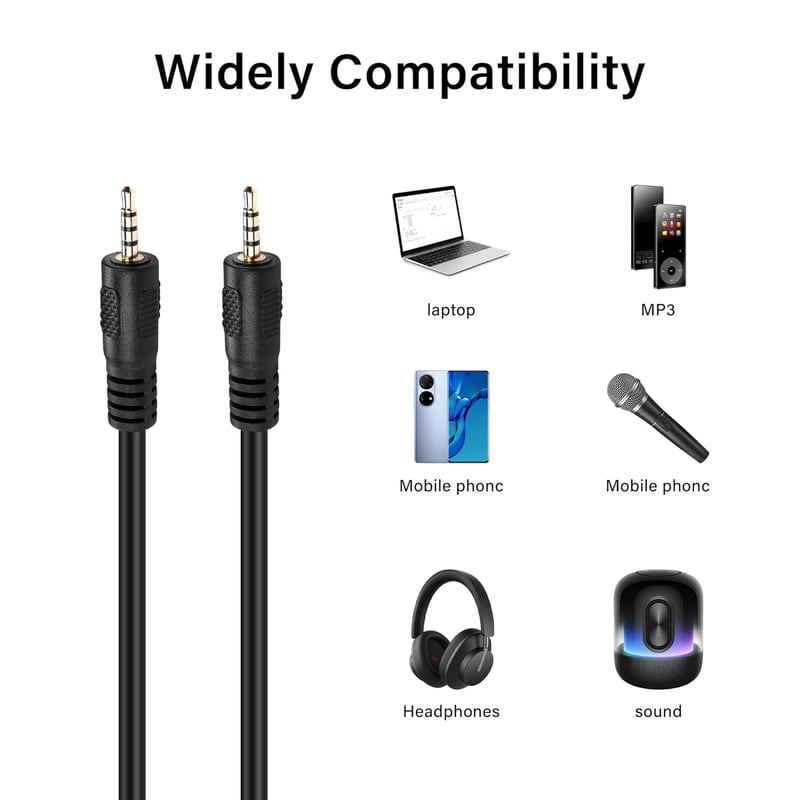 PNGKNYOCN 2.5 mm TRRS Sztereó Aux Kábel - 1,8m Férfi-Férfi Csatlakozó Okostelefonhoz, Fejhallgatóhoz, MP3 Lejátszóhoz és Hangszóróhoz