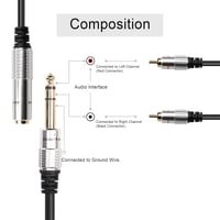 PNGKNYOCN 6,35 mm TRS - 2 RCA Átalakító Kábel, Aranyozott Csatlakozókkal Gitárokhoz, Hangfalakhoz, Erősítőkhöz, Hifi Rendszerekhez (50 cm, F 3