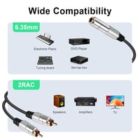 PNGKNYOCN 6,35 mm TRS - 2 RCA Átalakító Kábel, Aranyozott Csatlakozókkal Gitárokhoz, Hangfalakhoz, Erősítőkhöz, Hifi Rendszerekhez (50 cm, F 7