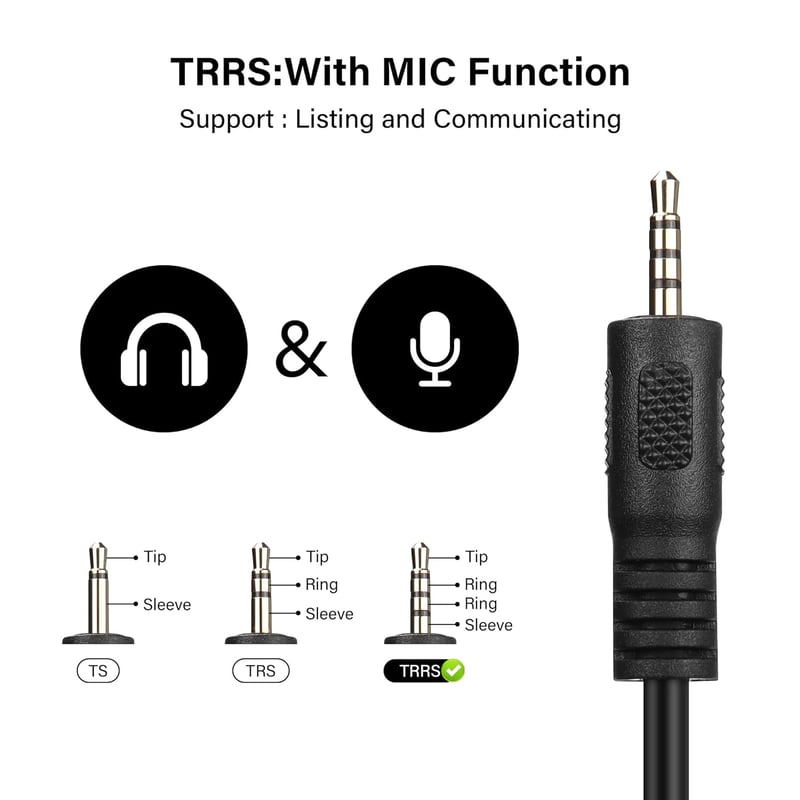 PNGKNYOCN 2.5 mm TRRS Sztereó Aux Kábel - 1,8m Férfi-Férfi Csatlakozó Okostelefonhoz, Fejhallgatóhoz, MP3 Lejátszóhoz és Hangszóróhoz