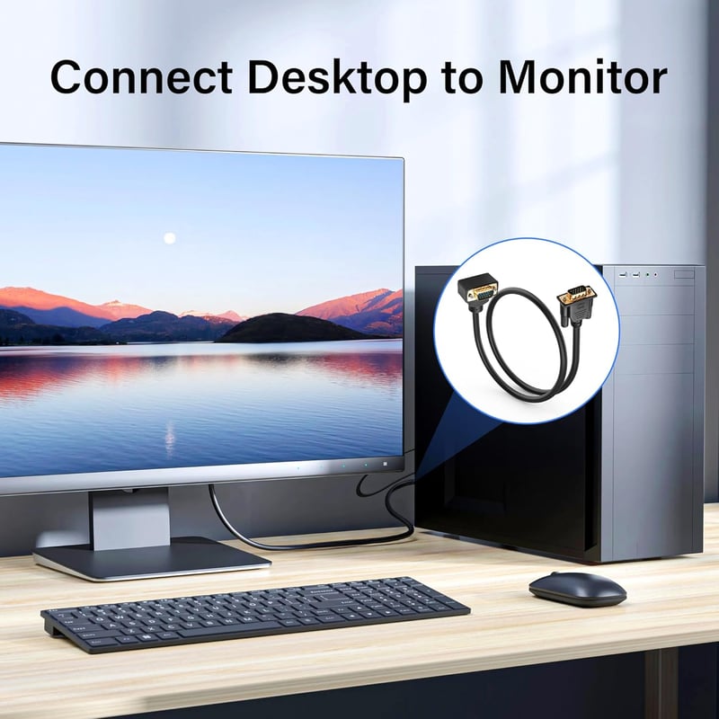PNGKNYOCN 90 Fokos VGA Kábel, 0,5m, 1080P Full HD, Derékszögű Csatlakozóval Monitorhoz, Projektorhoz, Számítógéphez - Aranyozott Csatlakozók