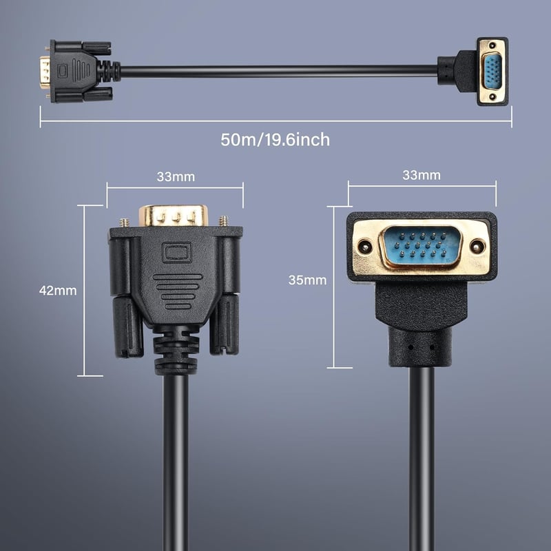 PNGKNYOCN 90 Fokos VGA Kábel, 0,5m, 1080P Full HD, Derékszögű Csatlakozóval Monitorhoz, Projektorhoz, Számítógéphez - Aranyozott Csatlakozók