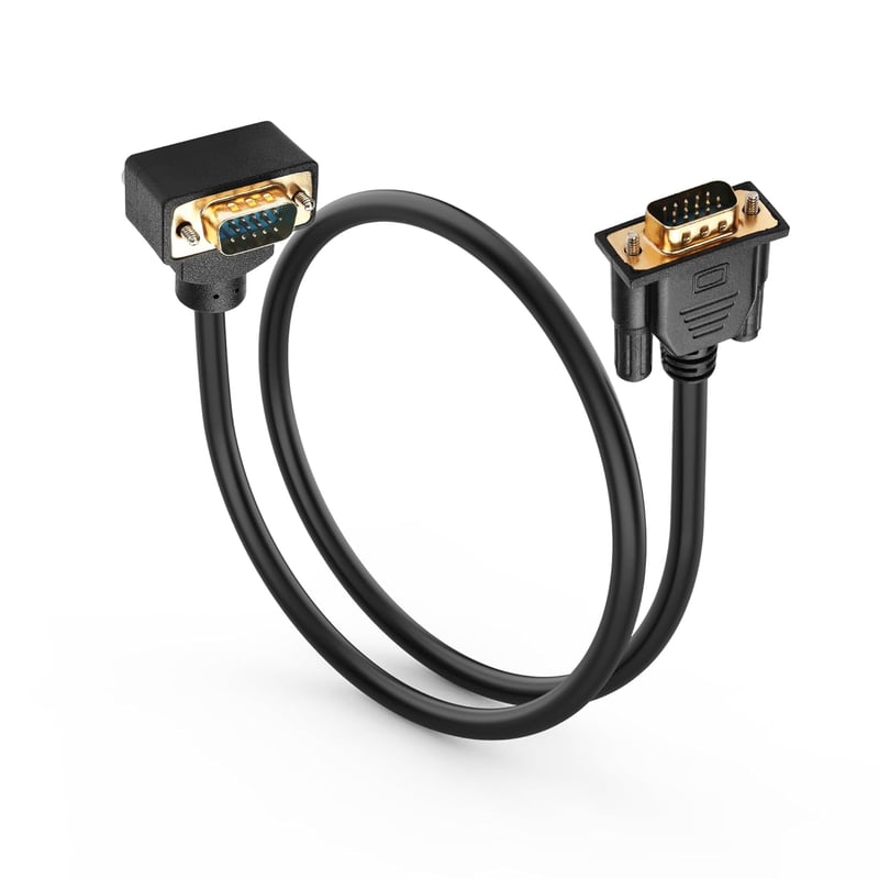 PNGKNYOCN 90 Fokos VGA Kábel, 0,5m, 1080P Full HD, Derékszögű Csatlakozóval Monitorhoz, Projektorhoz, Számítógéphez - Aranyozott Csatlakozók