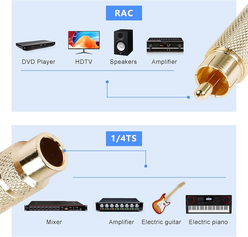 PNGKNYOCN RCA - 6,35mm Jack adapter aranyozott 2db audio konverter