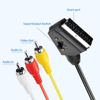 PNGKNYOCN SCART - 3 RCA Adapter Kábel, Átkapcsolható Bemenet/Kimenet, Kompozit Audio/Videó Átalakító TV, DVD Lejátszóhoz, 0,5m, Fekete 3