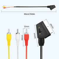 PNGKNYOCN SCART - 3 RCA Adapter Kábel, Átkapcsolható Bemenet/Kimenet, Kompozit Audio/Videó Átalakító TV, DVD Lejátszóhoz, 0,5m, Fekete 4