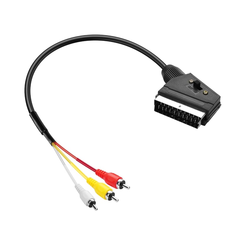 PNGKNYOCN SCART - 3 RCA Adapter Kábel, Átkapcsolható Bemenet/Kimenet, Kompozit Audio/Videó Átalakító TV, DVD Lejátszóhoz, 0,5m, Fekete