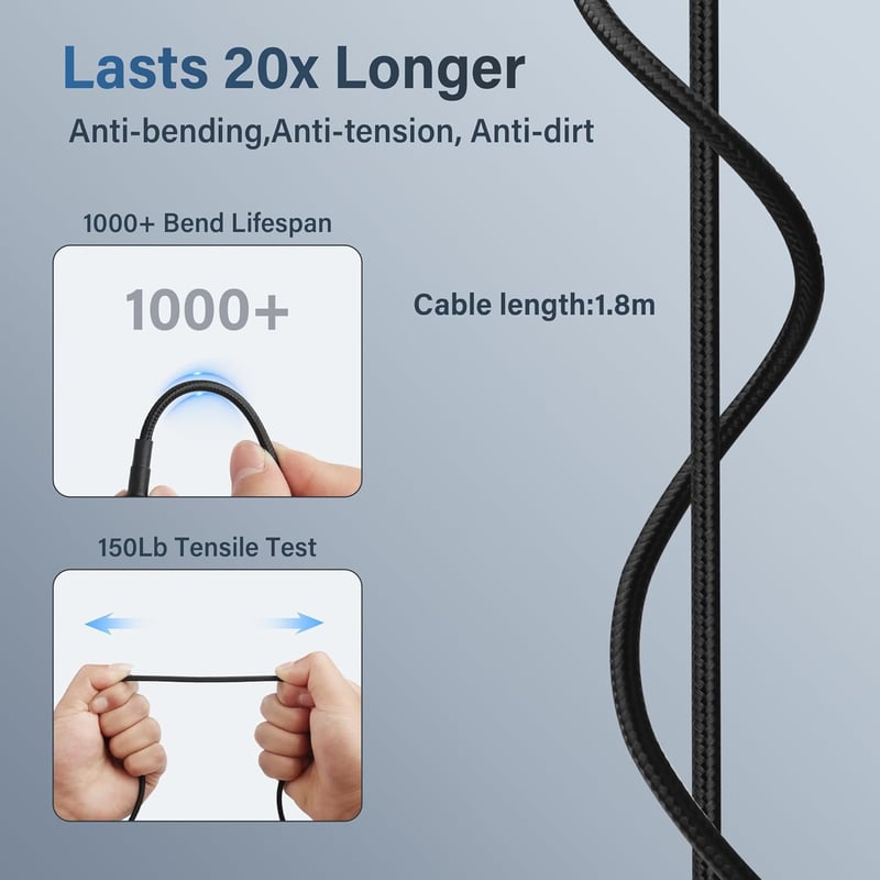 PNGKNYOCN USB-C - DC 7909 Töltőkábel (7.9x0.9mm) 100W PD Gyorstöltés Routerekhez, CCTV-hez, Laptopokhoz, Nylon Borítással, 1,8m, Fekete