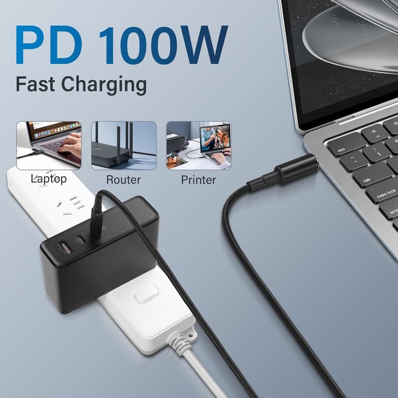 PNGKNYOCN USB-C - DC 7909 Töltőkábel (7.9x0.9mm) 100W PD Gyorstöltés Routerekhez, CCTV-hez, Laptopokhoz, Nylon Borítással, 1,8m, Fekete