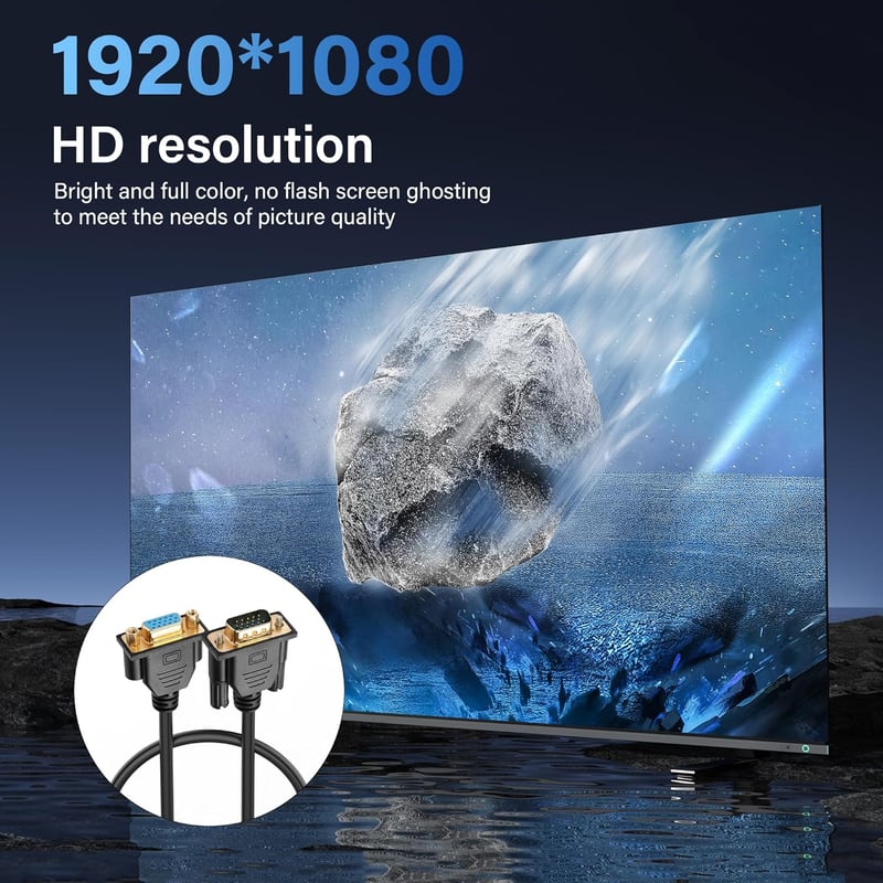 PNGKNYOCN VGA Hosszabbító Kábel 0,5m - 1080P Full HD Aranyozott Csatlakozók - Monitor, Projektor, TV, Laptop Összekötő - Fekete