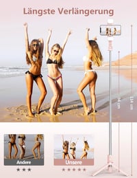 Pnitri Selfie Stick LED Kitöltőfénnyel 114cm Tripod Távirányítóval iPhone Huawei Xiaomi Rózsaszín 3