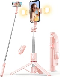 Pnitri Selfie Stick LED Kitöltőfénnyel 114cm Tripod Távirányítóval iPhone Huawei Xiaomi Rózsaszín 1