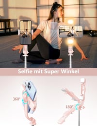Pnitri Selfie Stick LED Kitöltőfénnyel 114cm Tripod Távirányítóval iPhone Huawei Xiaomi Rózsaszín 6