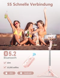 Pnitri Selfie Stick LED Kitöltőfénnyel 114cm Tripod Távirányítóval iPhone Huawei Xiaomi Rózsaszín 4