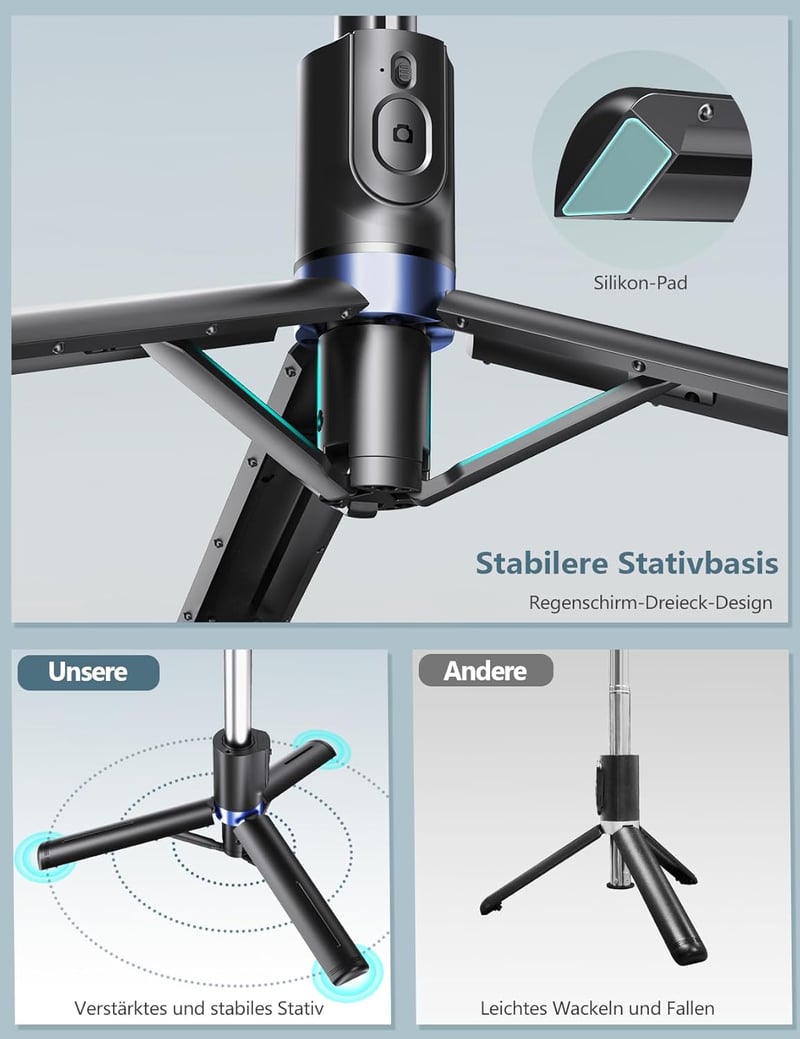 Pnitri Selfie Stick Tripod Távirányítóval és LED Fénnyel Okostelefonhoz