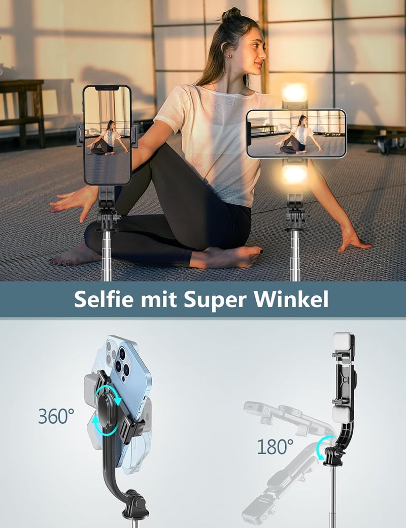 Pnitri Selfie Stick Tripod Távirányítóval és LED Fénnyel Okostelefonhoz