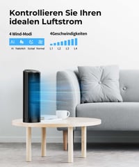 Stĺpový ventilátor PNTCK s diaľkovým ovládaním, 33 cm, 4 režimy, 4 rýchlosti, oscilácia 70°, stolný ventilátor, 12-hodinový časovač, LED displej, tichá prevádzka 24 dB 2