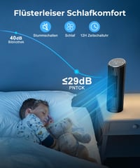 Stĺpový ventilátor PNTCK s diaľkovým ovládaním, 33 cm, 4 režimy, 4 rýchlosti, oscilácia 70°, stolný ventilátor, 12-hodinový časovač, LED displej, tichá prevádzka 24 dB 5
