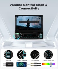 Podofo 1-DIN DAB+ autorádio so 7-palcovým automaticky výsuvným dotykovým displejom, bezdrôtovým CarPlay, Android Auto, Bluetooth a ovládaním na volante 4