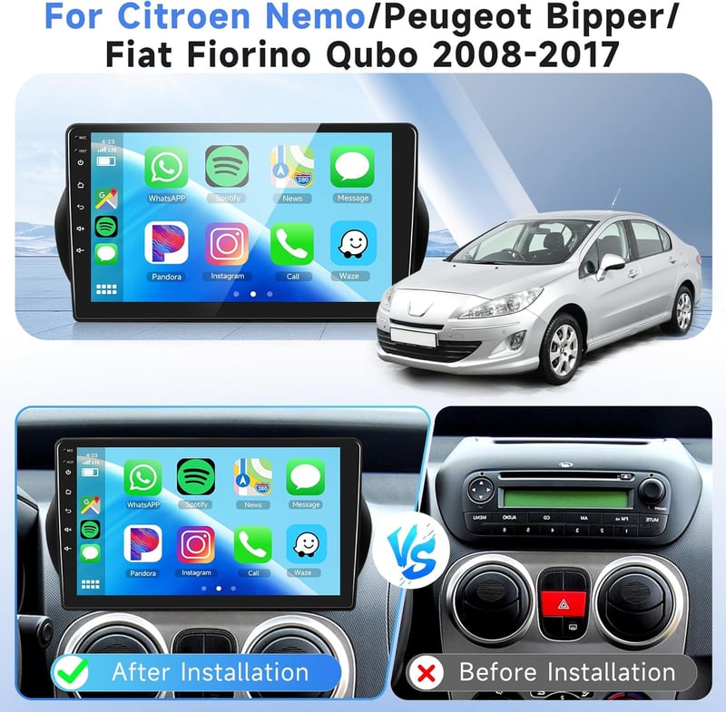 Podofo 10.1" Carplay Autórádió Citroen Nemo/Peugeot Bipper/Fiat Fiorino 2008-2017