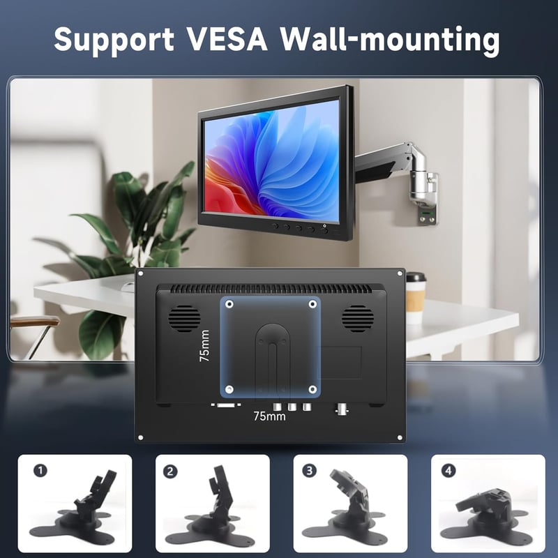 Podofo 10.1" HD Monitor autós kamera és biztonsági rendszer kijelzőhöz