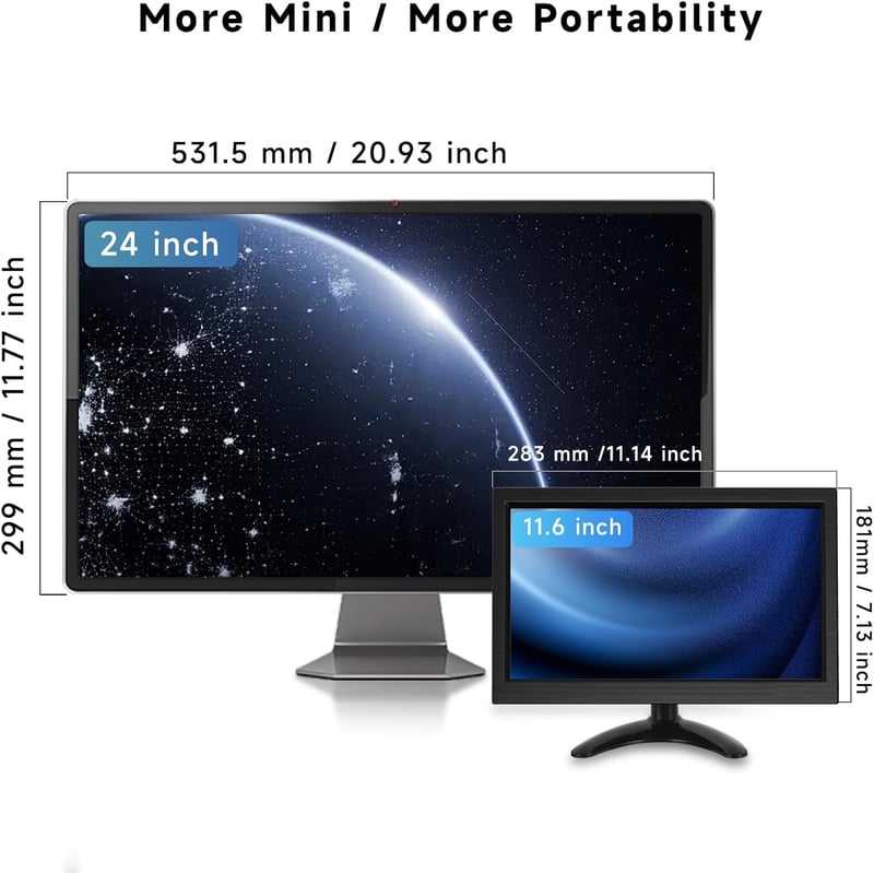podofo 11,6" Hordozható Monitor 1920x1080 Full HD IPS Kijelző - HDMI/VGA/BNC/AV Csatlakozás, Beépített Hangszóró, PC/Raspberry Pi Kompatibil