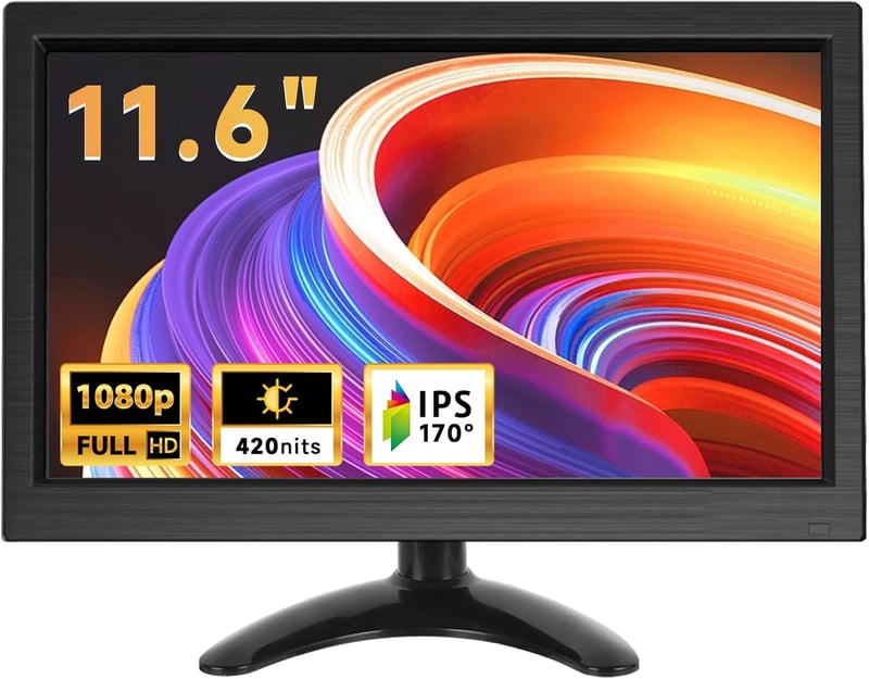 podofo 11,6" Hordozható Monitor 1920x1080 Full HD IPS Kijelző - HDMI/VGA/BNC/AV Csatlakozás, Beépített Hangszóró, PC/Raspberry Pi Kompatibil