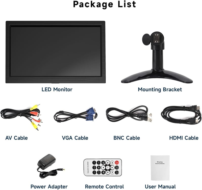 podofo 11,6" Hordozható Monitor 1920x1080 Full HD IPS Kijelző - HDMI/VGA/BNC/AV Csatlakozás, Beépített Hangszóró, PC/Raspberry Pi Kompatibil