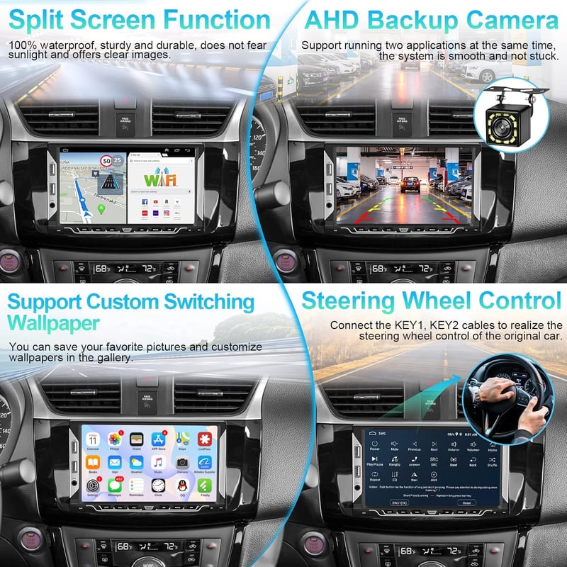 Podofo 2 DIN Autórádió 7" Android 13 Érintőképernyővel - GPS Navigáció, Bluetooth, WiFi, Tolatókamera, FM/RDS, Mirror Link, 32GB