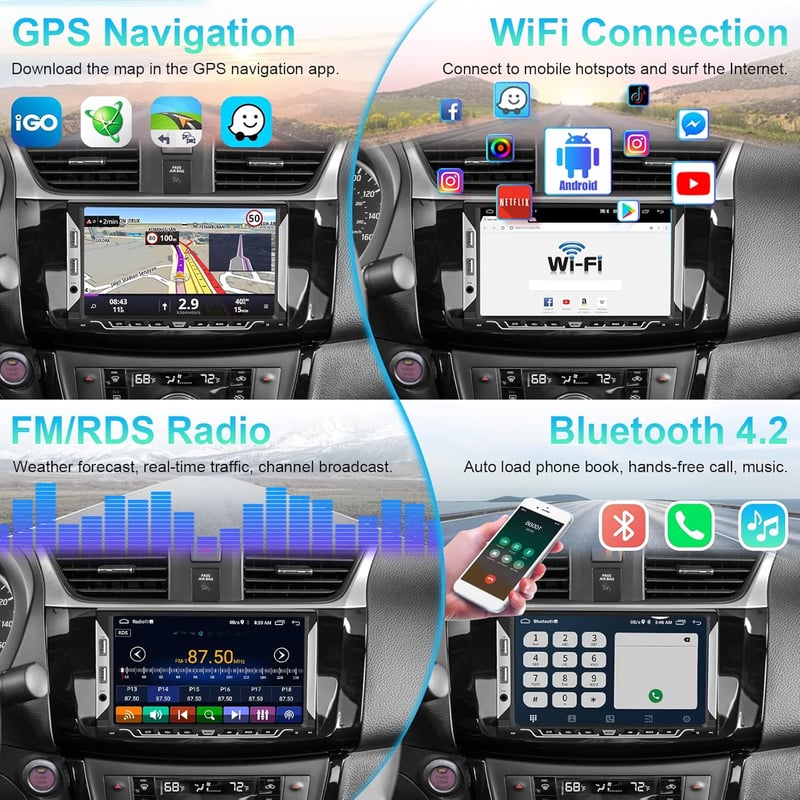 Podofo 2 DIN Autórádió 7" Android 13 Érintőképernyővel - GPS Navigáció, Bluetooth, WiFi, Tolatókamera, FM/RDS, Mirror Link, 32GB