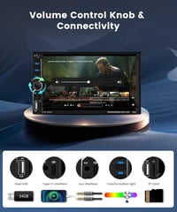 Podofo 2 DIN Autórádió 7" Érintőképernyővel - Vezeték Nélküli CarPlay, Android Auto, Bluetooth 5.0, Kormányvezérlés, Tolatókamera 4