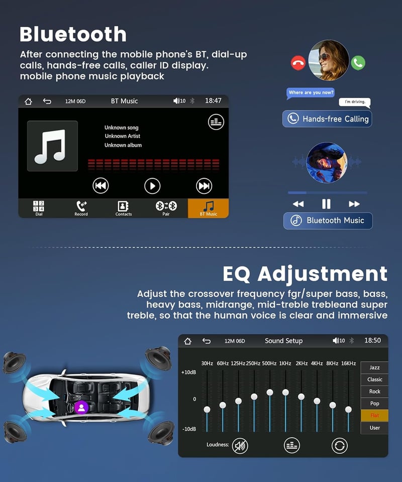 Podofo 2 DIN Autórádió 7" Érintőképernyővel - Vezeték Nélküli CarPlay, Android Auto, Bluetooth 5.0, Kormányvezérlés, Tolatókamera