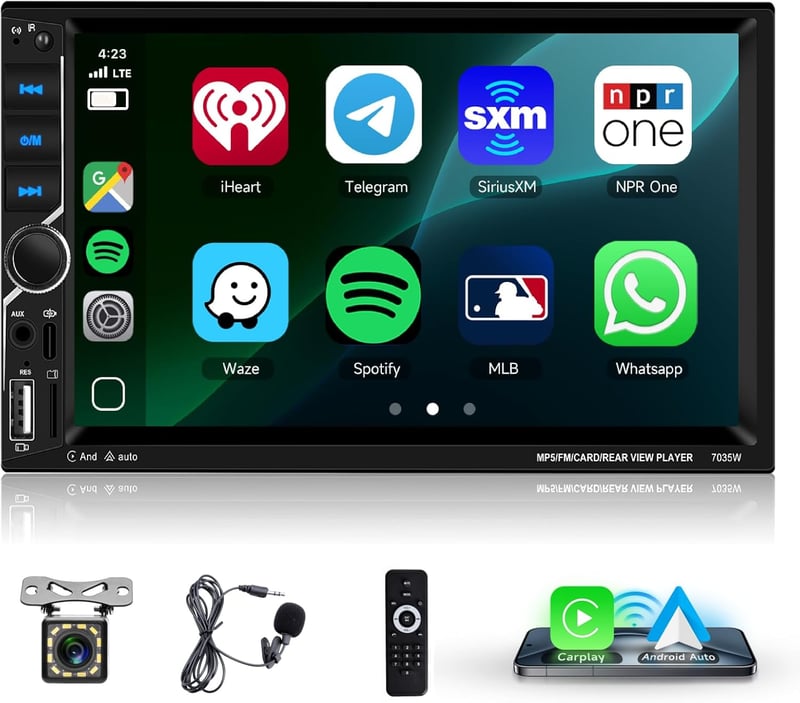 Podofo 2 DIN Autórádió 7" Érintőképernyővel - Vezeték Nélküli CarPlay, Android Auto, Bluetooth 5.0, Kormányvezérlés, Tolatókamera