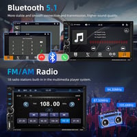 Podofo 2 DIN Autós Fejegység 7" Érintőképernyővel - Bluetooth 5.1, Vezeték Nélküli CarPlay, Android Auto, MirrorLink, FM Rádió, USB, Tolatók 5