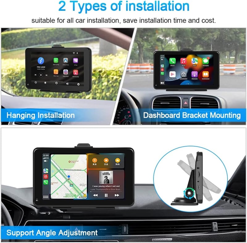 Podofo 7" Hordozható Autórádió Bluetooth-szal - Vezeték Nélküli CarPlay & Android Támogatás, Műszerfalra vagy Szélvédőre Szerelhető, Univerz
