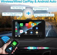 Podofo 7" Hordozható Autórádió Bluetooth-szal - Vezeték Nélküli CarPlay & Android Támogatás, Műszerfalra vagy Szélvédőre Szerelhető, Univerz 2
