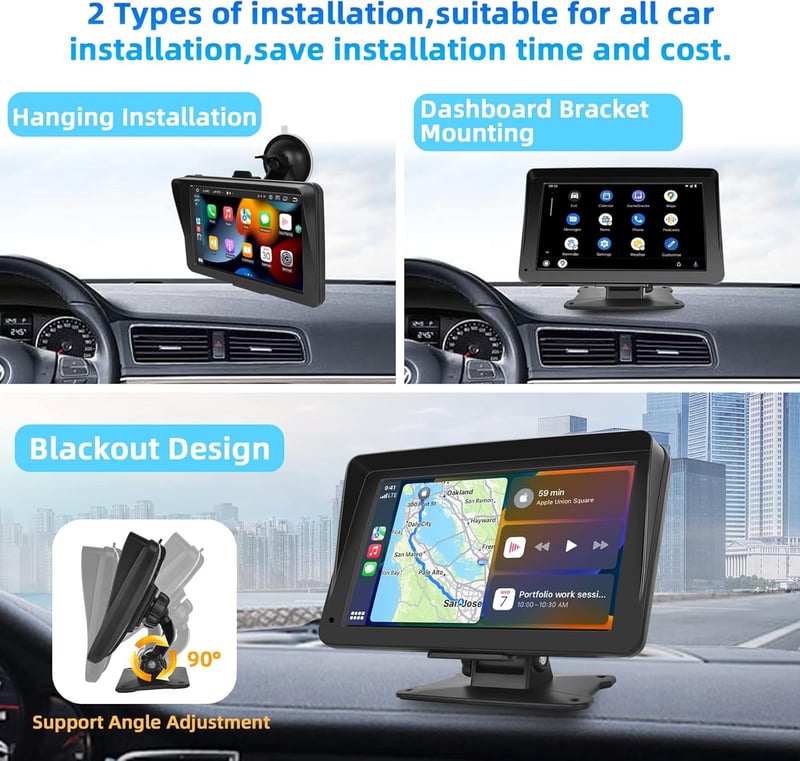 Podofo 7" Hordozható Autórádió IPS Érintőképernyővel - Apple CarPlay, Android Auto, Bluetooth, FM - Univerzális Fejegység Minden Járműtípush