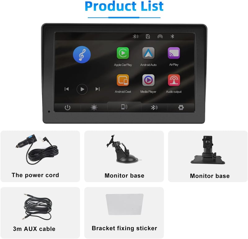 Podofo 7" Hordozható Autórádió IPS Érintőképernyővel - Apple CarPlay, Android Auto, Bluetooth, FM - Univerzális Fejegység Minden Járműtípush