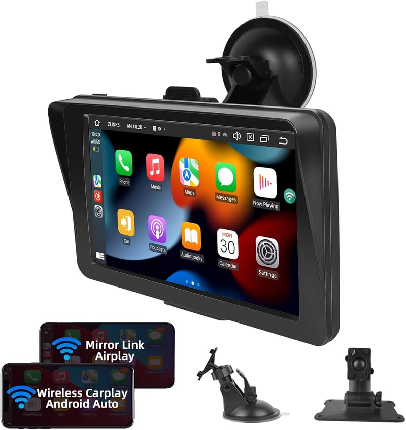 Podofo 7" Hordozható Autórádió IPS Érintőképernyővel - Apple CarPlay, Android Auto, Bluetooth, FM - Univerzális Fejegység Minden Járműtípush