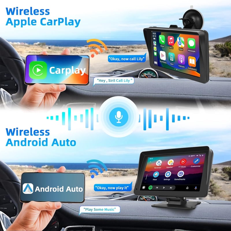 Podofo 7" Hordozható Autórádió IPS Érintőképernyővel - Apple CarPlay, Android Auto, Bluetooth, FM - Univerzális Fejegység Minden Járműtípush