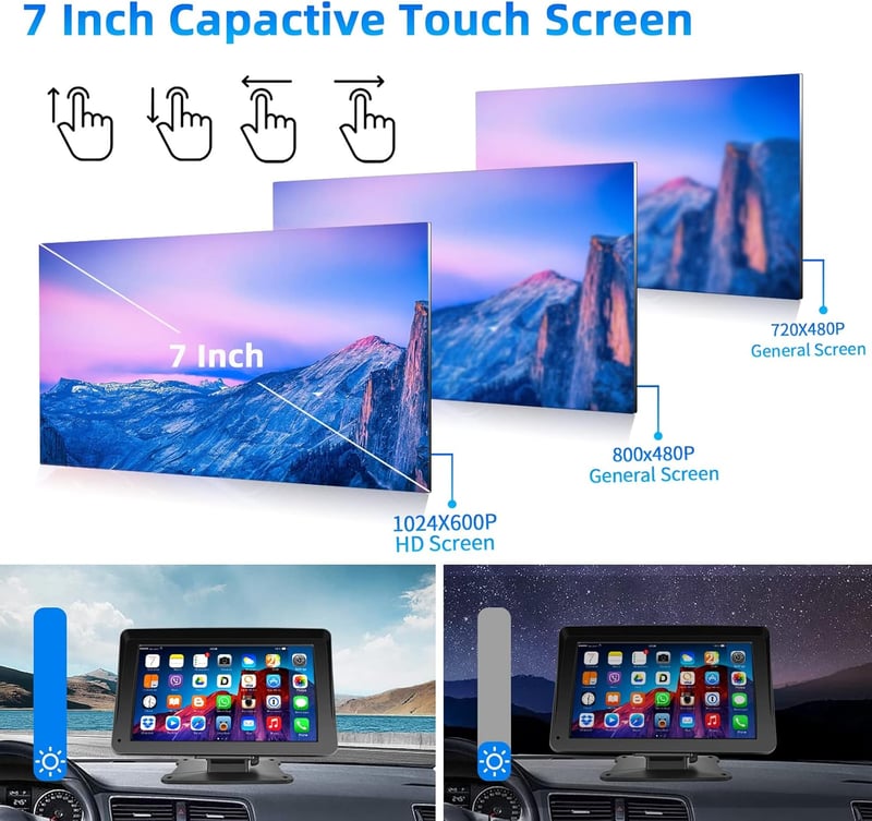 Podofo 7" Hordozható Autórádió IPS Érintőképernyővel - Apple CarPlay, Android Auto, Bluetooth, FM - Univerzális Fejegység Minden Járműtípush