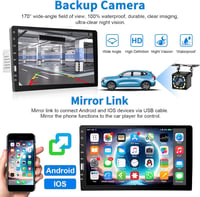 Podofo 9" 1 DIN Autórádió Apple CarPlay és Android támogatással, Bluetooth, FM/AM, Tolatókamera, Kormányvezérlés, Mirror Link, USB csatlakoz 3