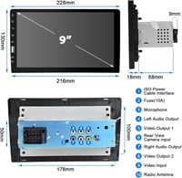Podofo 9" 1 DIN Autórádió Apple CarPlay és Android támogatással, Bluetooth, FM/AM, Tolatókamera, Kormányvezérlés, Mirror Link, USB csatlakoz 6