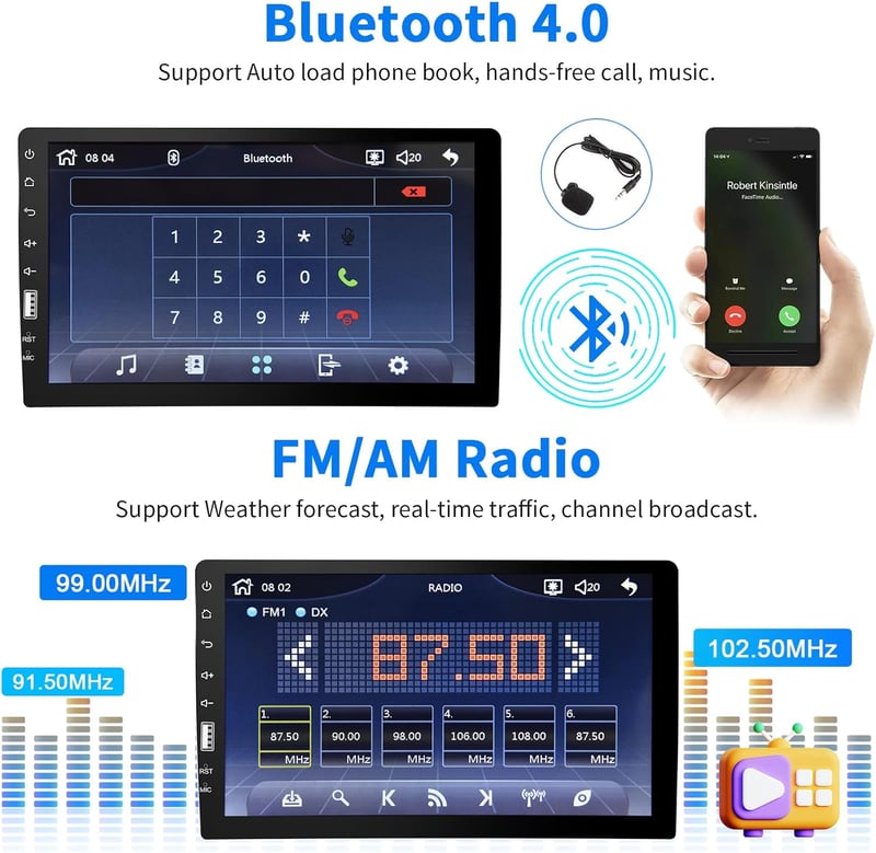 Podofo 9" 1 DIN Autórádió Apple CarPlay és Android támogatással, Bluetooth, FM/AM, Tolatókamera, Kormányvezérlés, Mirror Link, USB csatlakoz