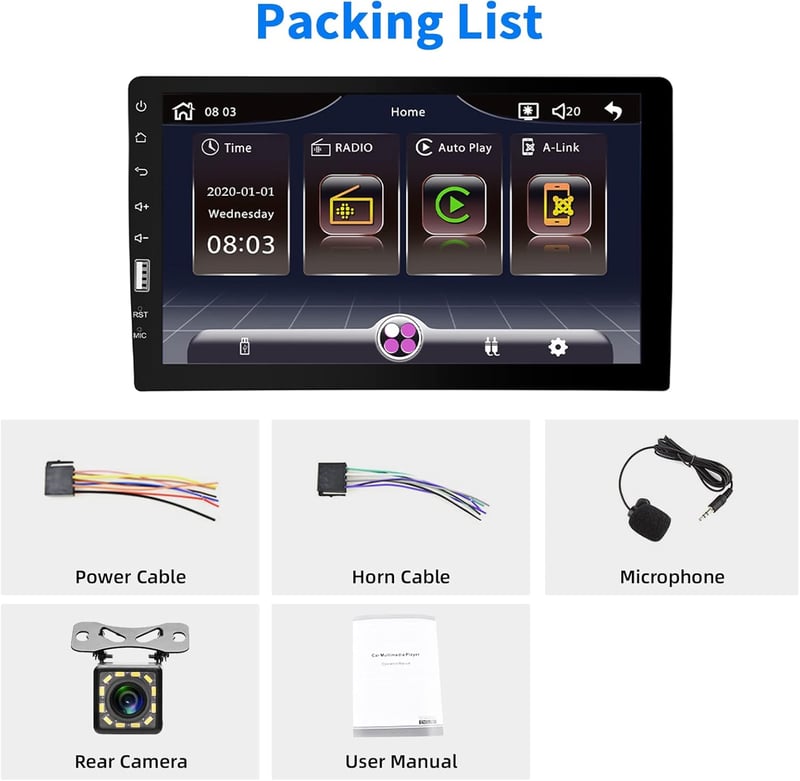 Podofo 9" 1 DIN Autórádió Apple CarPlay és Android támogatással, Bluetooth, FM/AM, Tolatókamera, Kormányvezérlés, Mirror Link, USB csatlakoz