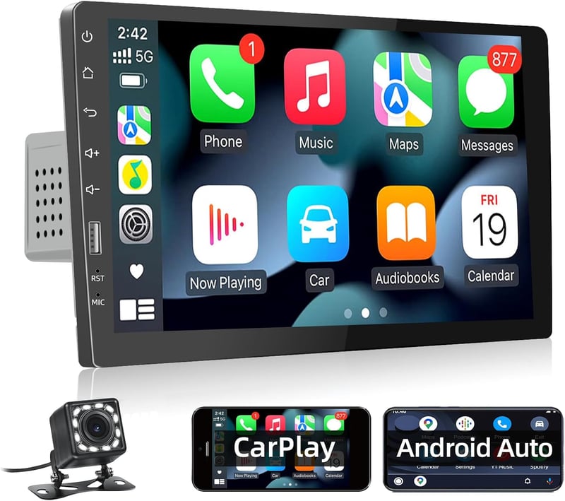 Podofo 9" 1 DIN Autórádió Apple CarPlay és Android támogatással, Bluetooth, FM/AM, Tolatókamera, Kormányvezérlés, Mirror Link, USB csatlakoz