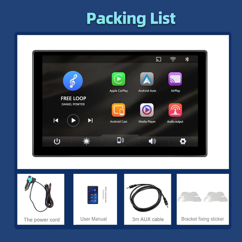 podofo 9" Hordozható Autórádió IPS Érintőképernyővel - Vezeték Nélküli CarPlay, Android Kompatibilis, Bluetooth, FM Adó, 7-32V Tápellátás