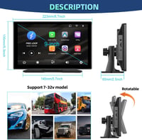 podofo 9" Hordozható Autórádió IPS Érintőképernyővel - Vezeték Nélküli CarPlay, Android Kompatibilis, Bluetooth, FM Adó, 7-32V Tápellátás 6