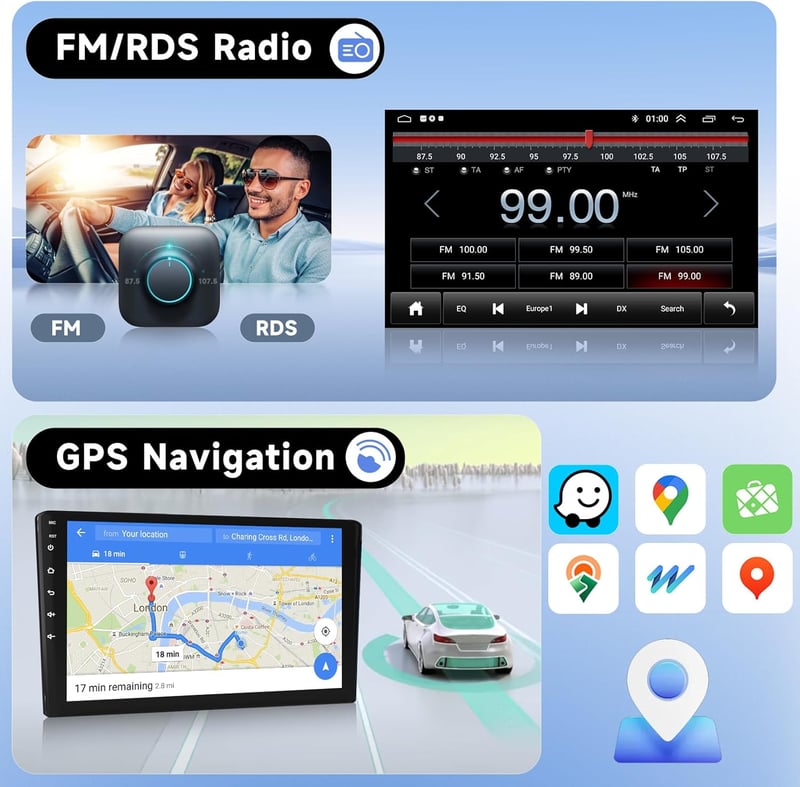 Podofo Autórádió Mercedes-Benz Smart Fortwo (2011-2015) - 9" Érintőképernyő, 2G+64G, Vezeték Nélküli CarPlay, Android, Bluetooth, GPS, WiFi
